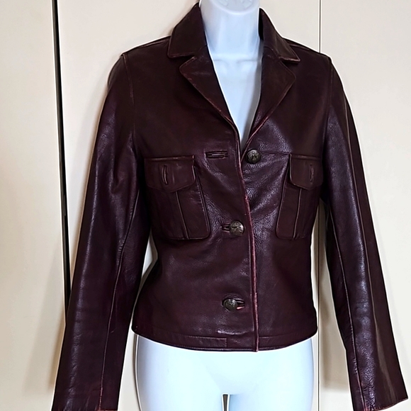 Robo Leather Burgundy Color Leather Blazer jacket Size Small - Picture 1 of 12